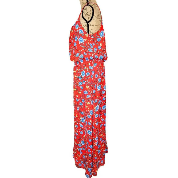 VERSE Womens Floral Boho Blouson Spaghetti Strap Maxi Dress Size XL Red Blue - Picture 2 of 16
